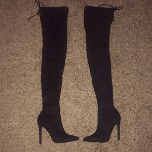 Black Suede Knee High Boots